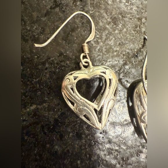 Vintage Sterling Silver Open Heart Filigree Hook Drop Dangle Earrings – 4g - Picture 6 of 9